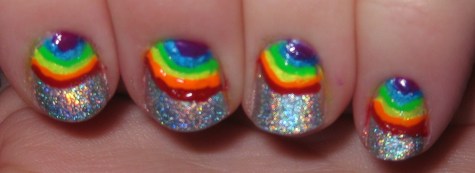 Rainbow: Migi Nailart Pens, Silver Gillery Holo Polish China Glaze Sexagon over OMG